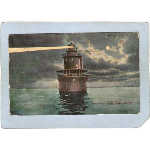 MA Boston Harbor Lighthouse Postcard Deer Island Light lighthouse_box1~439