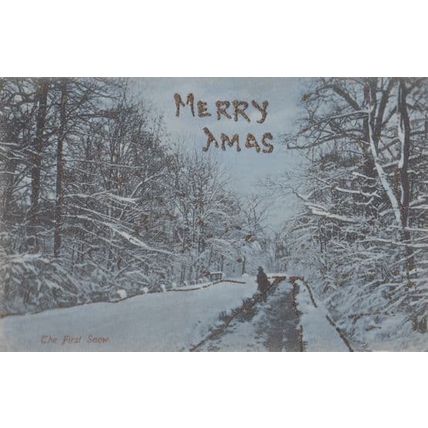 The First Snow London Merry Christmas Original Antique Glitter Sparkle Postcard