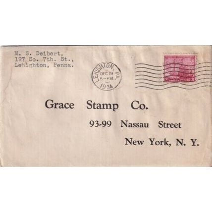 United States 1934 Leighton PA-New York NY Cover Leighton cancel typed VGC