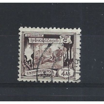 Burma.SG108 4a Elephant hauling log (Brown).Fine Used.Jul25m
