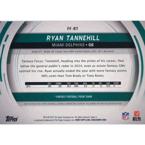 2015 Topps Football Fantasy Focus FF-RT Ryan Tannehill Miami Dolphins