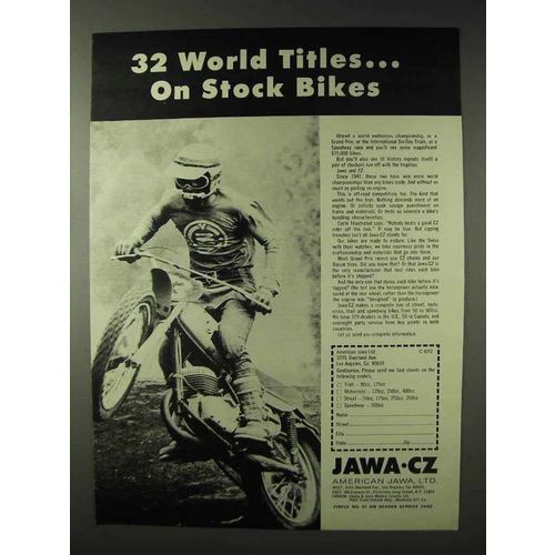 1972 Jawa CZ Motorcycle Ad - 32 World Titles on Stock