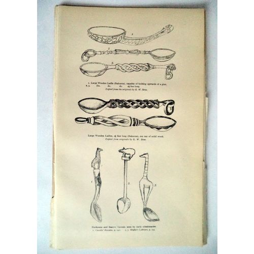 Antique Engraving 1905 print African Bakwena Basutu Wooden Spoons Ladles Art