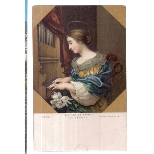 DIE HEILIGE CACILIE ST. CECILIA unused antique postcard Misch & Stock no 1050 =