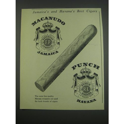 1957 Macanudo and Punch Cigars Ad - Jamaica's and Havana's Best Cigars