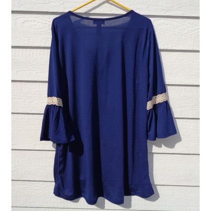 Womens Karen Brooks 2x Top Blue Lace Accent 48 Chest Boho Flare Sleeves