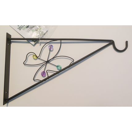Butterfly Themed Metal Garden Wall Bracket Coloured Beaded 30cm Long