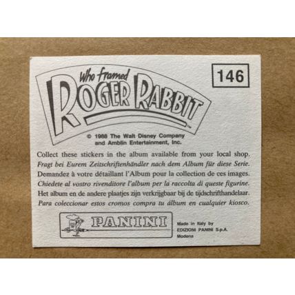 Who Framed Roger Rabbit Sticker # 146 (A) unused 1988 Panini Disney