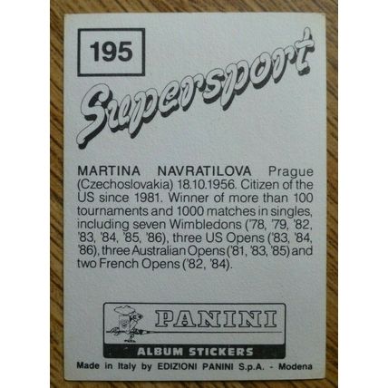 Martina Navratilova - Panini Supersport Sticker (1987) - #195