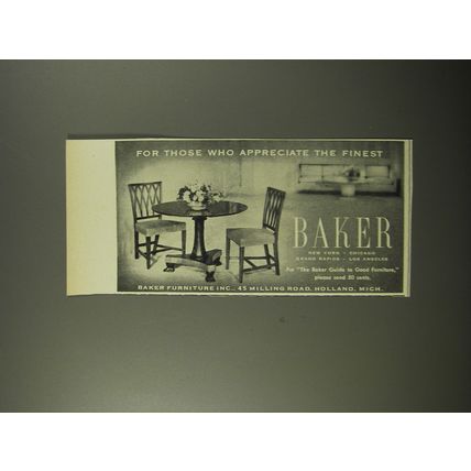 1954 Baker Furniture Ad - For those who appreciate the finest