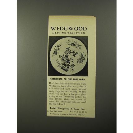 1954 Wedgwood China Ad - Charnwood on Fine Bone China