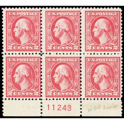 527, Mint 2¢ F/VF NH Plate Block of Six CV $350.00 - Stuart Katz