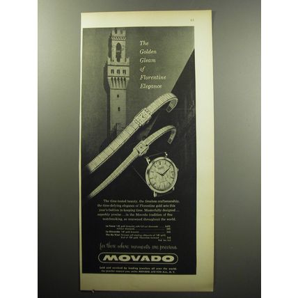 1957 Movado Watches Ad - The golden gleam of Florentine Elegance