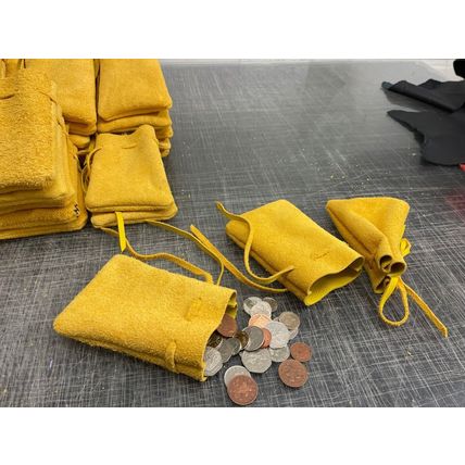 Medieval Larp SCA Reenactment Yellow Leather DRAWSTRING MONEY POUCH BAG