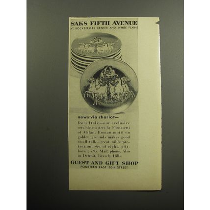 1957 Saks Fifth Avenue Advertisement - Coasters by Fornasetti of Milan