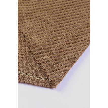 Brown Waffle Knit Buttoned Long Sleeve Top