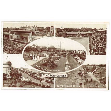 Clacton-on-Sea, 5 Scenes, Essex, Valentines, 1950, Postcard