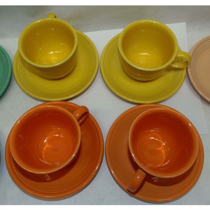 4 Modern Fiesta Fiestaware Yellow Orange Tea Cup Mug 7 Saucer Plate Fiesta Ring