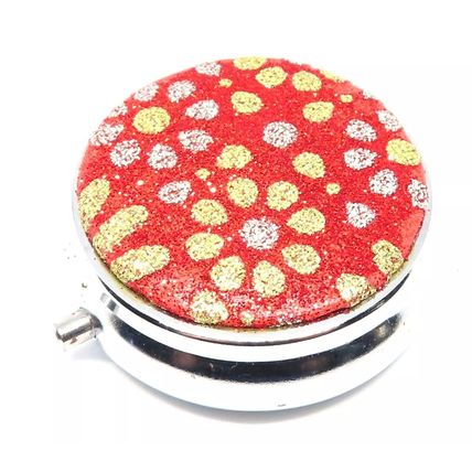 Yellow & Gold Flowers on a Red Glitter Background 1.5 CM Pill Box Gift Storage