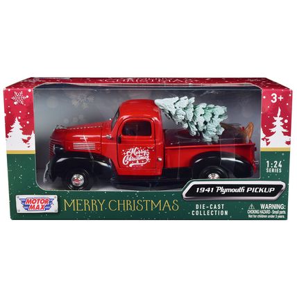 1941 Plymouth Pickup Truck Red and Black "Merry Christmas" with Tree Accessor...