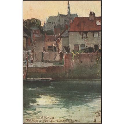 Old Houses with Church, Arundel, Sussex, c.1907 - Tuck's Oilette Postcard