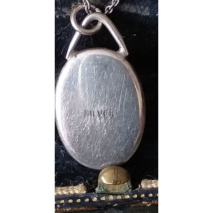 Antique Vintage Late Edwardian Sterling Silver Hand Painted Pendant on Chain.