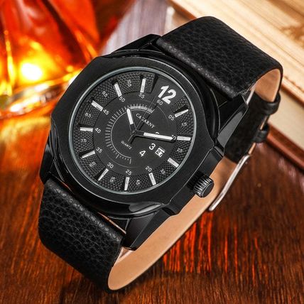 CAGARNY 6838(1) Fashionable Quartz Wrist Watch with Leather Band for Men(Black W