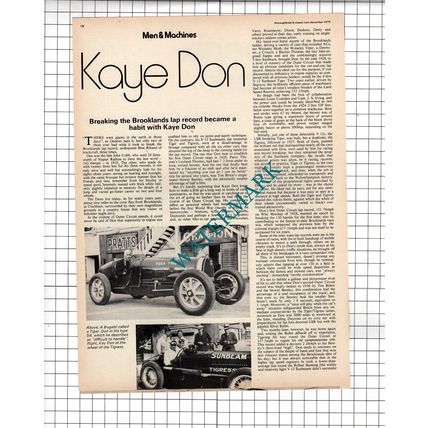 Kaye Don Racing Car Driver - 1973 Article