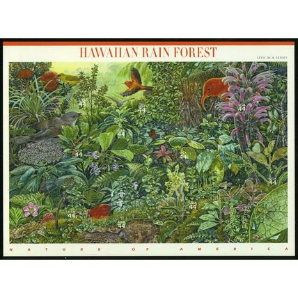 Hawaiian Rain Forest Nature Series Sheet of Ten 44 Cent Stamps Scott 4474