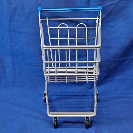 Min/Small METAL SHOPPING CART Rolling Wheels Toy Doll Decor Display 10" Basket