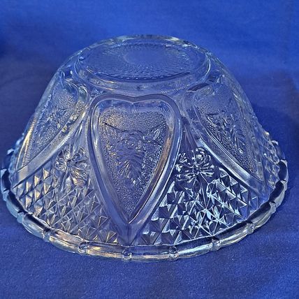 FIRNA Indonesia GLASS BOWL Candy Dish Nut Box Hearts Roses 7"