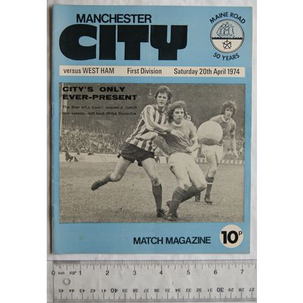 1974 programme Manchester City v. West Ham, 20/4