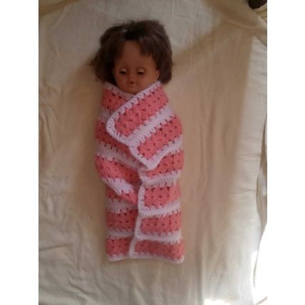 Brand New Crochet Doll Blanket Lavender & Lemon Stiped