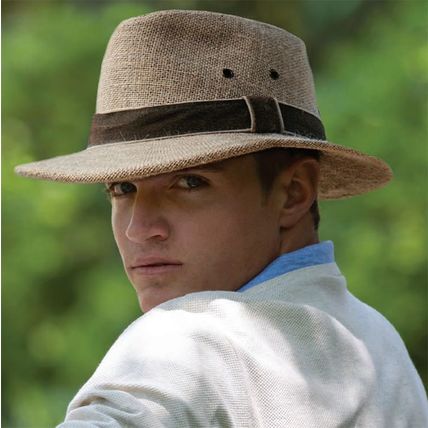 100% Natural Jute With Vegan Leather Hatband by Dorfman Pacific Size M