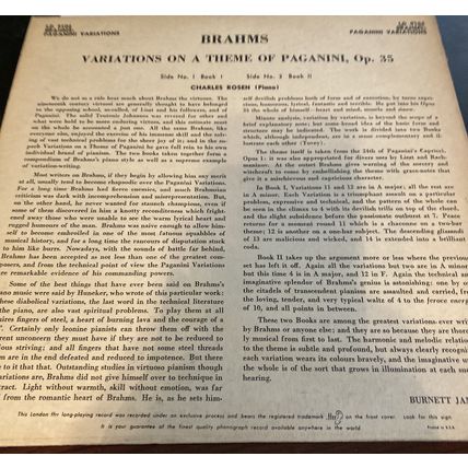 Brahms- Variation on a Theme of Paganini Opus 35-10" LP- Charles Rosen - London