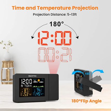 SMARTRO SC91 Projection Alarm Clock for Bedrooms with Weather Station, Wireless