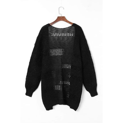 Black Casual Hollowed Knit Dolman Sleeve Cardigan
