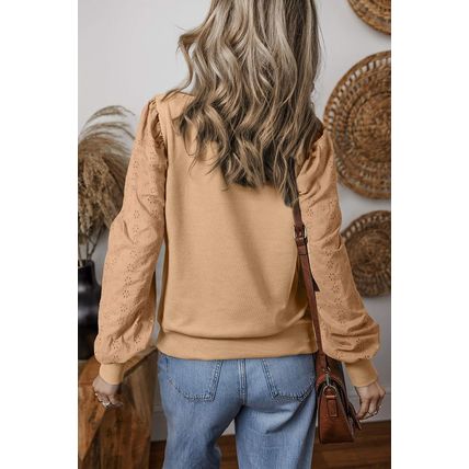 Pale Khaki Solid Patchwork Sleeve Round Neck Sweatshirt