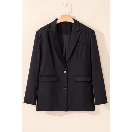 Black Lapel Flap Pocket Buttoned Blazer