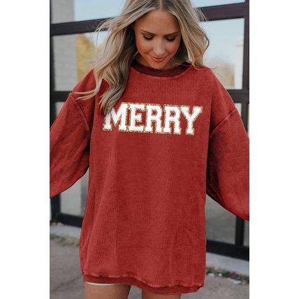 Racing Red MERRY Graphic Corded Christmas Sweatshirt