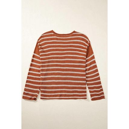 Brown Stripe Drop Shoulder Casual Sweater