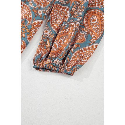 Orange Paisley Print Loose Fit Drawstring High Waist Mini Dress