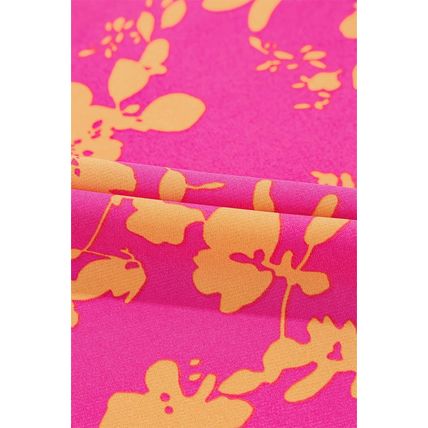 Pink Floral Print Drawstring Tunic Flowy Short Dress