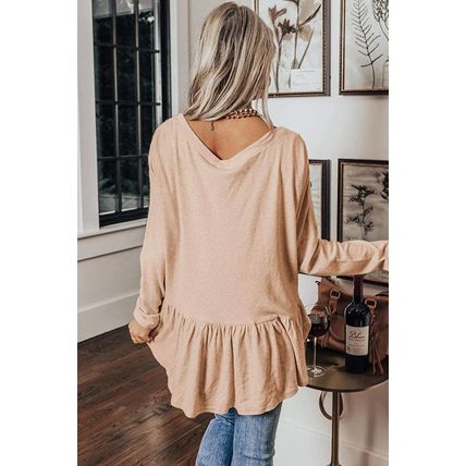 Jet Stream Solid Ruffled Buttoned V Neck Shirt