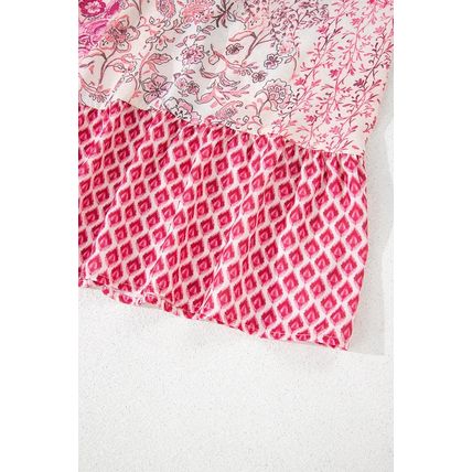 Red Boho Pattern Print Tassel Drawstring High Waist Maxi Dress