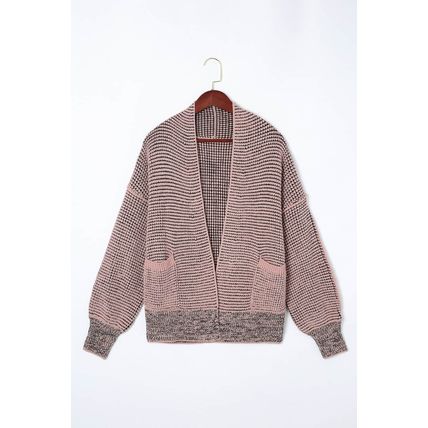 Pink Chunky Waffle Knit Oversized Collar Cardigan