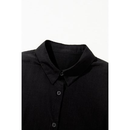 Black Sleeveless Buttoned Front Ruffle Hem Tunic Shirt