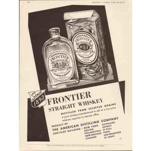 american distilling company 1934 frontier straight whiskey vintage ad