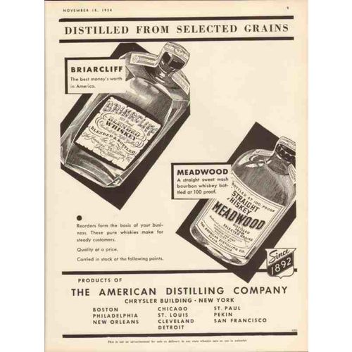 american distilling company 1934 briarcliff meadwood vintage ad