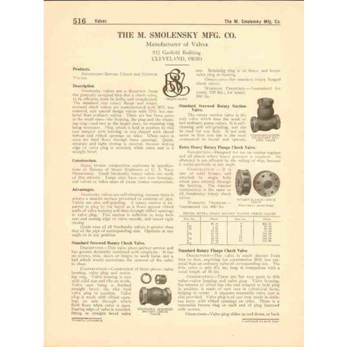 m smolensky mfg company 1916 rotary check valves vintage catalog